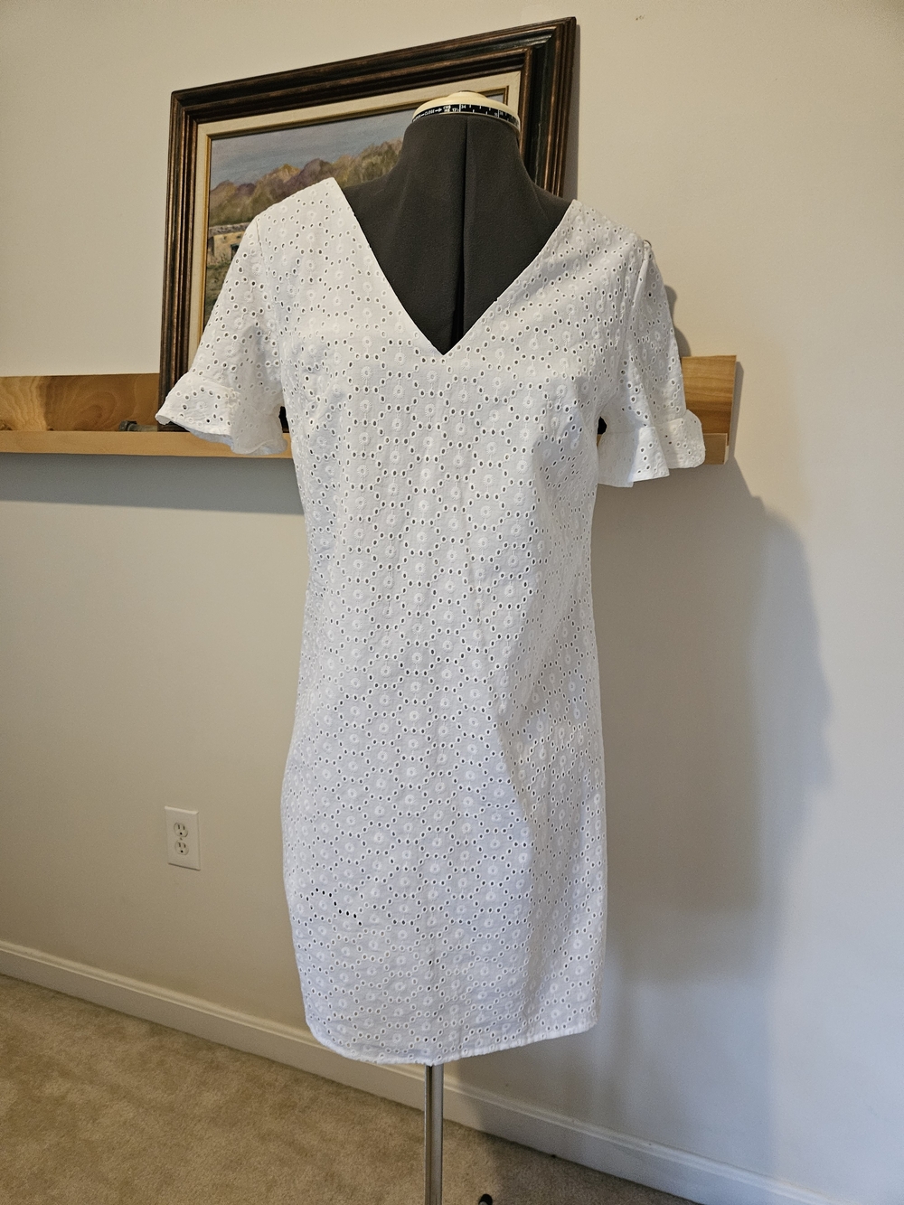LOFT White Eyelet V-Neck Short Sleeve Dress